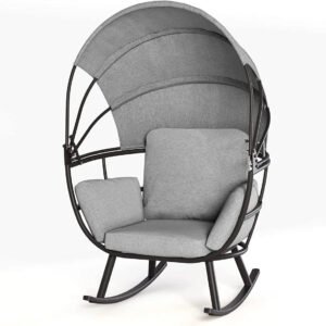 Silla Mecedora relax individual para terraza con cojines grises